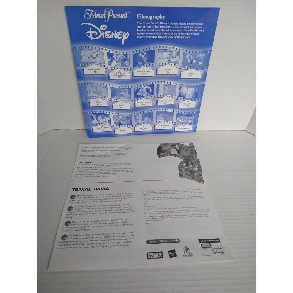 Disney Trivial Pursuit Animated Picture Edition 2002 Complete Board Game Vintage